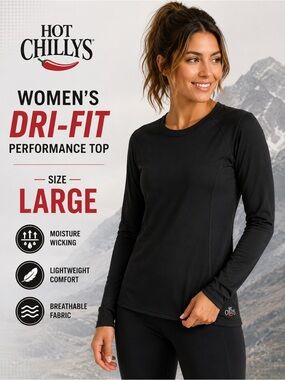 Hot chillys dri fit  Women's Long-Sleeve Crewneck Top in Black LARGE